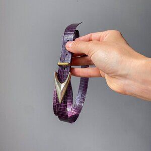 🍂 90s Vintage Minimalist Purple Snake-Print Skinny Belt Metal Triangle Buckle